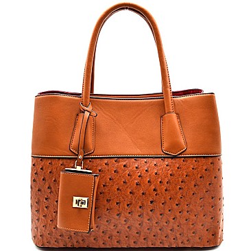 OR3806-LP Ostrich Print Tote with Coin Purse