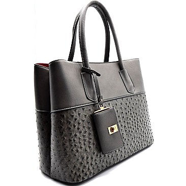 OR3806-LP Ostrich Print Tote with Coin Purse