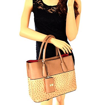 OR3806-LP Ostrich Print Tote with Coin Purse