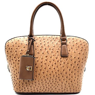 OR3807-LP Ostrich Print Zip-around Satchel with Coin Purse