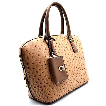 OR3807-LP Ostrich Print Zip-around Satchel with Coin Purse