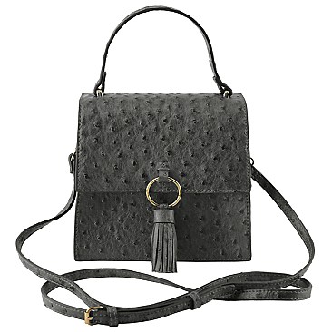 Ostrich Flap Crossbody Satchel Purse