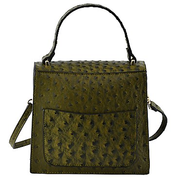 Ostrich Flap Crossbody Satchel Purse