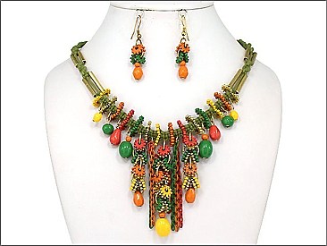 MULTI COLOR BEAD NECKLACE & EARRING SET