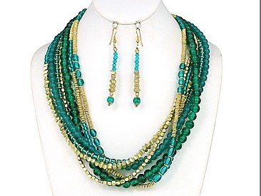 Long Multi Strand Necklace With Earring Set