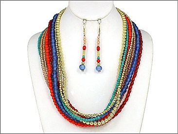 Long Multi Strand Necklace &  Earring Set