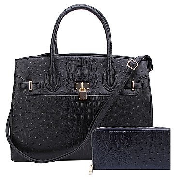 Ostrich Croc Padlock 2-in-1 Satchel
