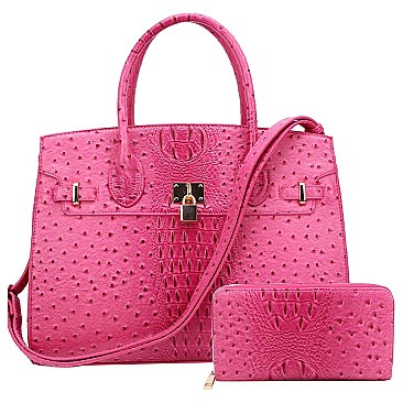 Ostrich Croc Padlock 2-in-1 Satchel