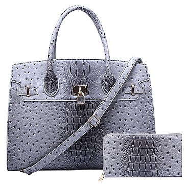 Ostrich Croc Padlock 2-in-1 Satchel
