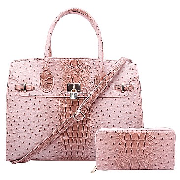 Ostrich Croc Padlock 2-in-1 Satchel