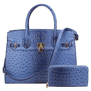 Ostrich Croc Padlock 2-in-1 Satchel