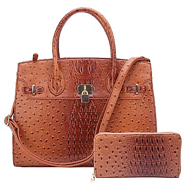 Ostrich Croc Padlock 2-in-1 Satchel