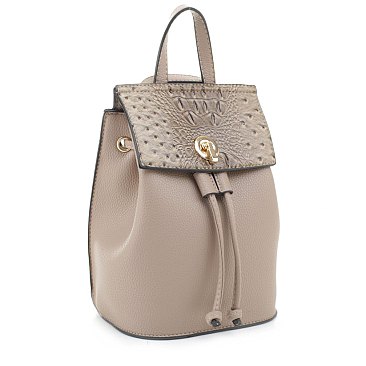 Draw String Two-Way Ostrich Combo Satchel / Backpack