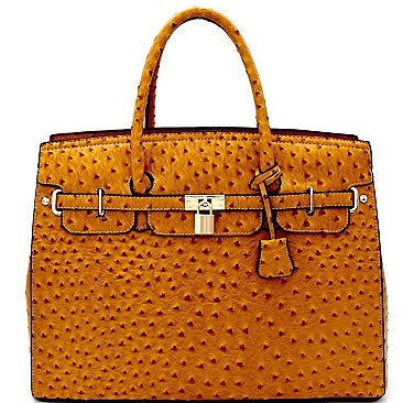 OST6355-LP Ostrich Print Embossed Padlock Oversized Structured Tote