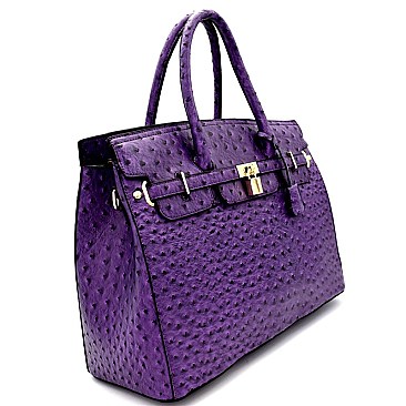 OST6355-LP Ostrich Print Embossed Padlock Oversized Structured Tote