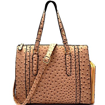 [S]OST6384W-LP Ostrich Print Embossed Tall Boston Satchel SET