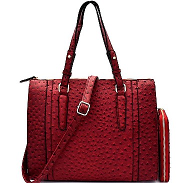 [S]OST6384W-LP Ostrich Print Embossed Tall Boston Satchel SET