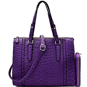 [S]OST6384W-LP Ostrich Print Embossed Tall Boston Satchel SET