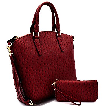 [S]OST6385W-LP Ostrich Print Embossed Tall Dome Satchel SET