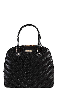 Nicole Lee Chevron Pattern Smooth Textured Satchel with Long Strap JYP-14075