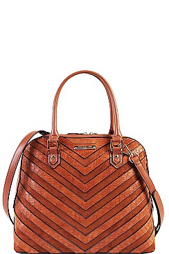 Nicole Lee Chevron Pattern Smooth Textured Satchel with Long Strap JYP-14075