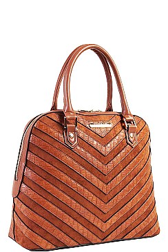 Nicole Lee Chevron Pattern Smooth Textured Satchel with Long Strap JYP-14075