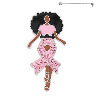 Cryatal Pink Ribbon Afro Queen Magic Pin