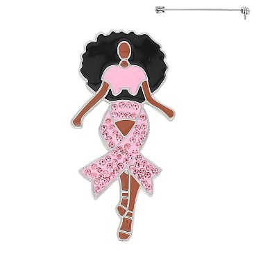 Cryatal Pink Ribbon Afro Queen Magic Pin