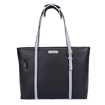 SOLID SHOPPER BAG WITH USB PORT
