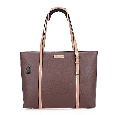SOLID SHOPPER BAG WITH USB PORT