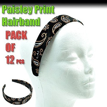 PACKOF 12 PCS. Paisley Hair Band -12 in a pack