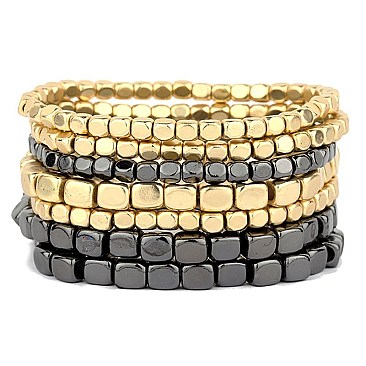 PB0102 7-LP Strands Metal Bead Elastic Bracelet