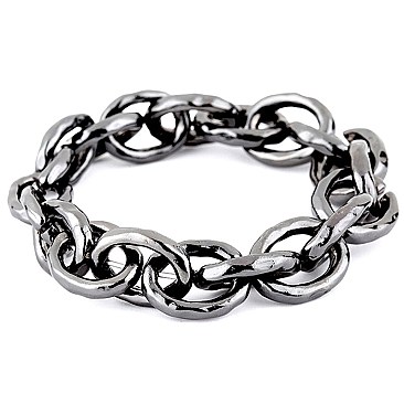 PB0320-LP Hammered Textured Metal Clinked Chain Elastic Bracelet