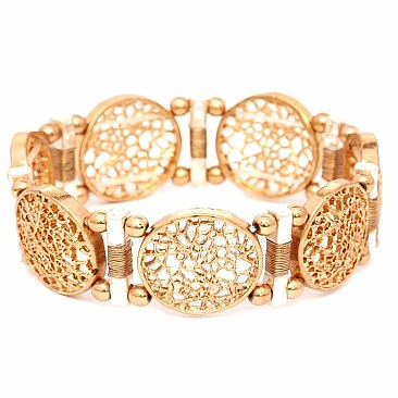 PB0810-LP Metal Filigree Wire Wrap Elastic Bracelet