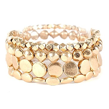 PB0821-LP Layered Metal Bead Elastic Bracelet