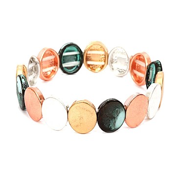 Stylish Multi-colored Geometric Round Metal Elastic Bracelet MH-PB0889