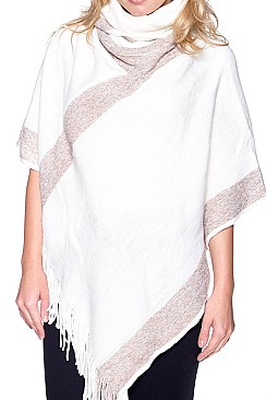 Glitter Accent Fringe Poncho FM-PC045