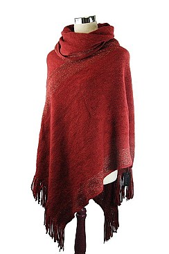 Glitter Accent Fringe Poncho FM-PC045