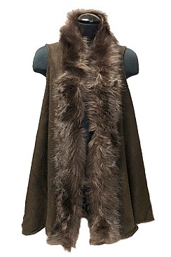 Elegant Brown Soft Fur Long Vest