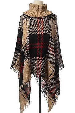 PACK OF 12 PCS ASSORTED COLOR PLAID PATTERN PONCHO
