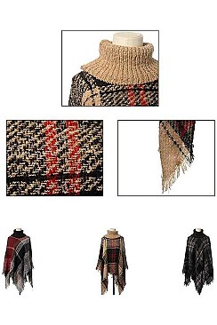 PACK OF 12 PCS ASSORTED COLOR PLAID PATTERN PONCHO