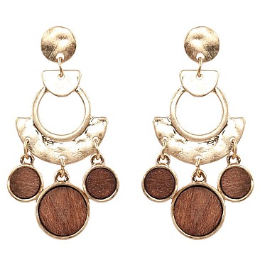 PE1400-LP Metal Wood Geometric Statement Earring