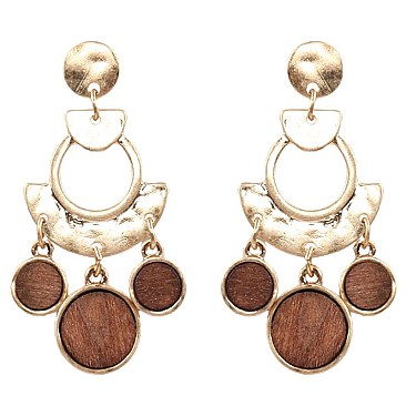 PE1400-LP Metal Wood Geometric Statement Earring