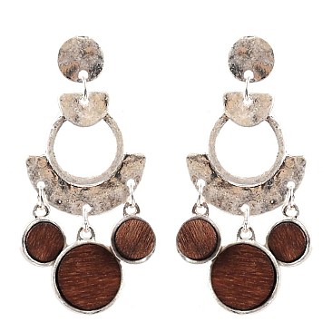 PE1400-LP Metal Wood Geometric Statement Earring