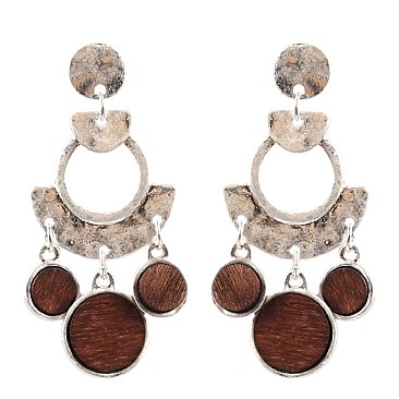 PE1400-LP Metal Wood Geometric Statement Earring