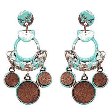 PE1400-LP Metal Wood Geometric Statement Earring