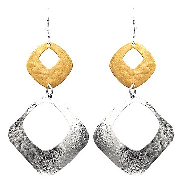 PE1417-LP Hammered Brass Open-cut Rhombus Earring