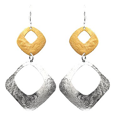 PE1417-LP Hammered Brass Open-cut Rhombus Earring