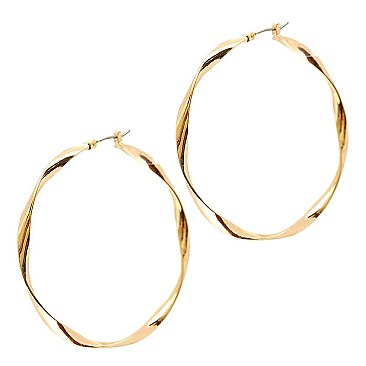 PE1444-LP Twisted Textured Metal Hoop Earring