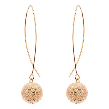 Textured Metal Ball Long Fish Hook Earring